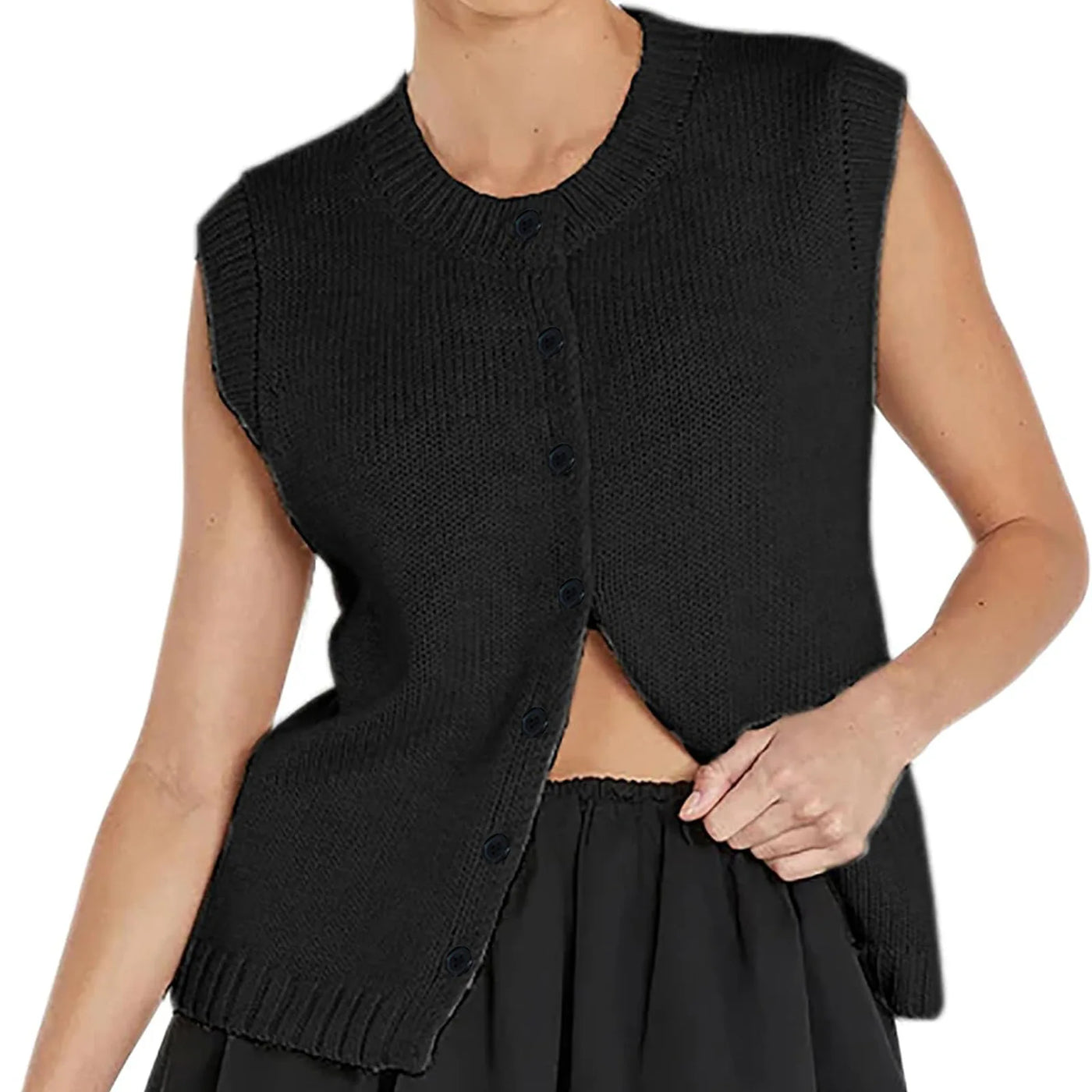 2025 Autumn Fashion Knitted Vests Top For Women Casual Single-Breasted Knitwear Cardigan Tanks Female Solid Sleeveless Sweaters
