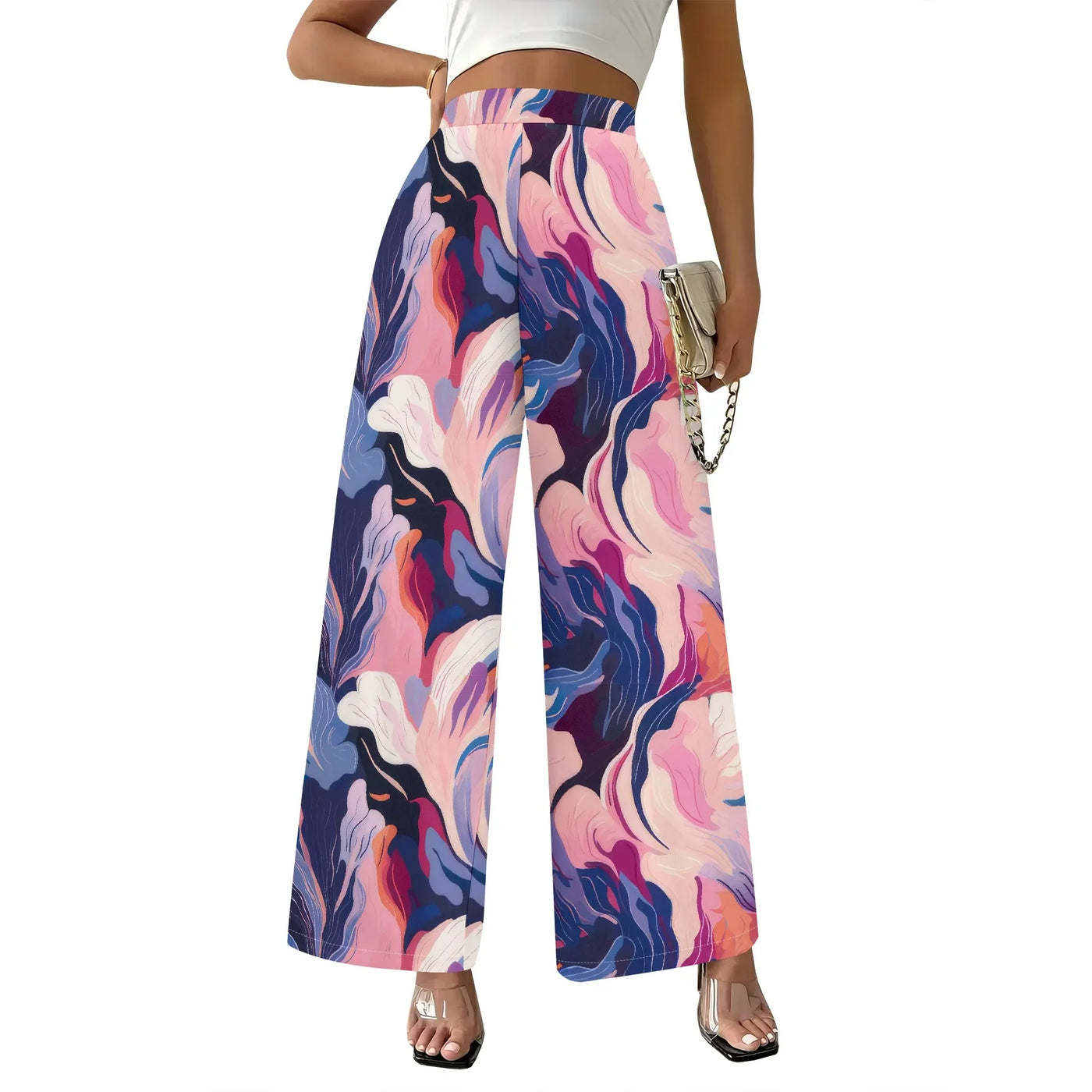 Women's Wide Leg Sweatpants Casual Elastic High Waisted Drawstring Long Pants Beach Vacation Pants with Pockets