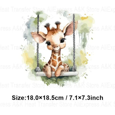 Baby Animal On Swings Heat Transfers For Kids Clothing Elephant Tigers Lion Stickers On Clothes Diy Thermal Patches Decals