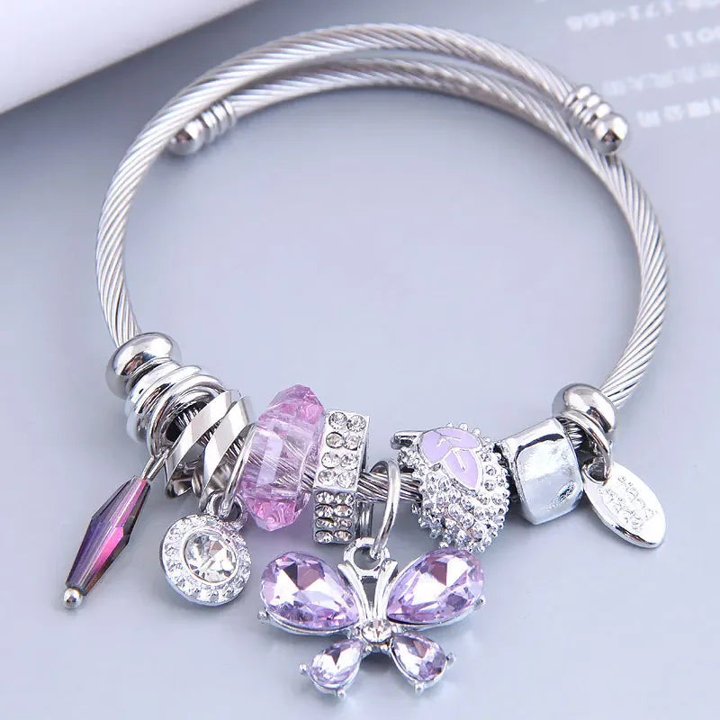 Charm Bracelets for Teen Girls Exquisite Cute Cartoon Friendship Bracelet Stainless Steel Bangle Birthday Gift Little Girls Kids