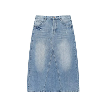 High waist A-line denim skirt pure cotton casual summer new style women's retro simple commuting polyester fiber midi skirt