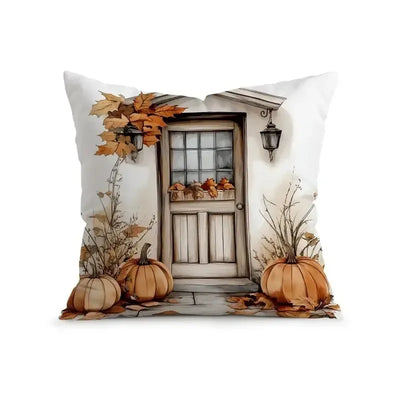 Home Decor Autumn Scenes: Door, Bicycle, Basket Decor Pattern Cushion Cover Suitable for Sofa Bedroom Car Pillow Cover