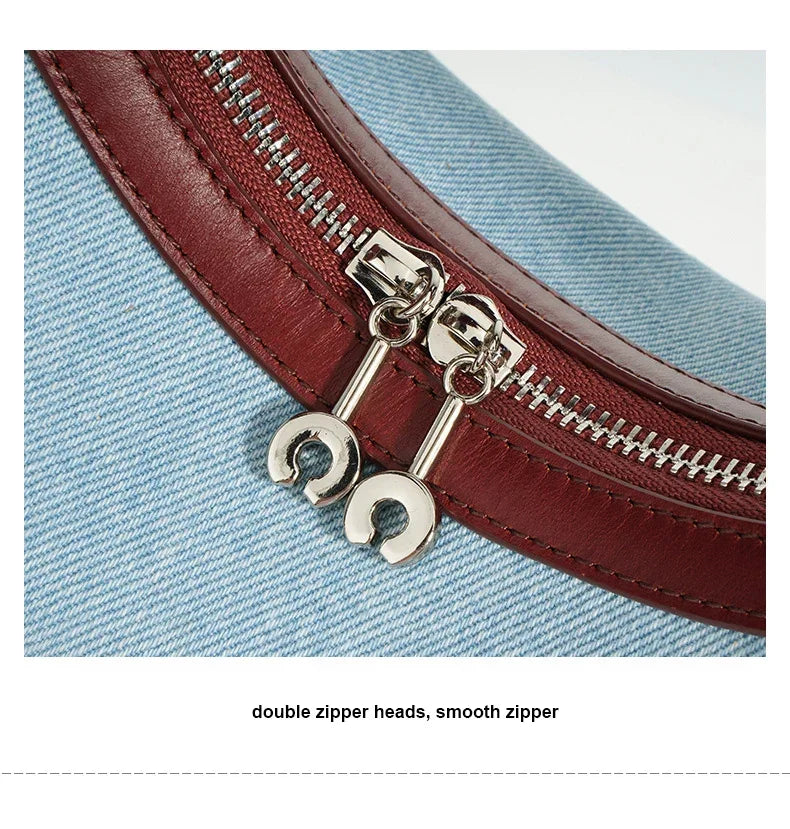 2024 New Women Bag Lady Fashion Half Moon Underarm Shoulder Bag Messenger Female Summer Soft Lightweight Denim Fabric Handbag