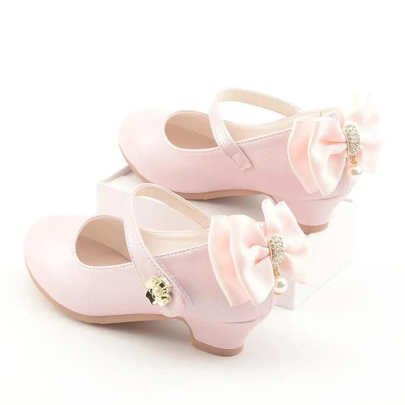Children Leather Bowknot High Heel Girls Shoes | Princess Shoes | Casual Shoes for Kids(27-38) | Party | Dance Performance | Fancy dress Sandals
