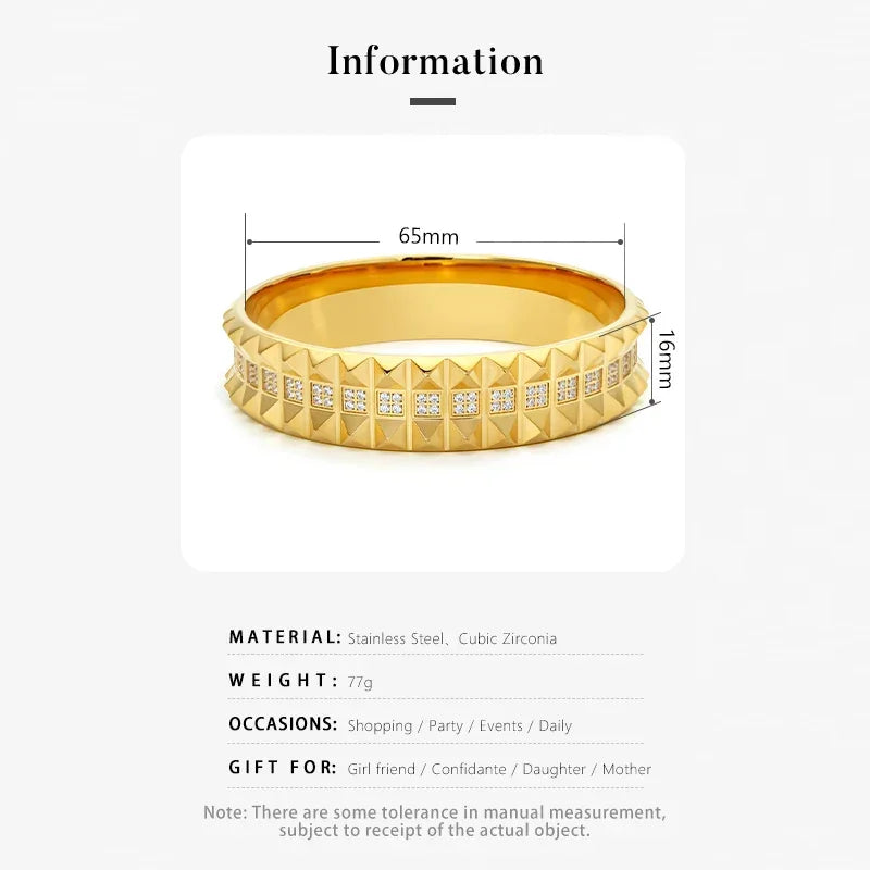 VAROLE Pyramid Bracelet For Women Gold Color Statement Cubic Zircon Bangle Stainless Steel Fashion Jewelry Pulseras Mujer