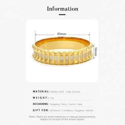 VAROLE Pyramid Bracelet For Women Gold Color Statement Cubic Zircon Bangle Stainless Steel Fashion Jewelry Pulseras Mujer