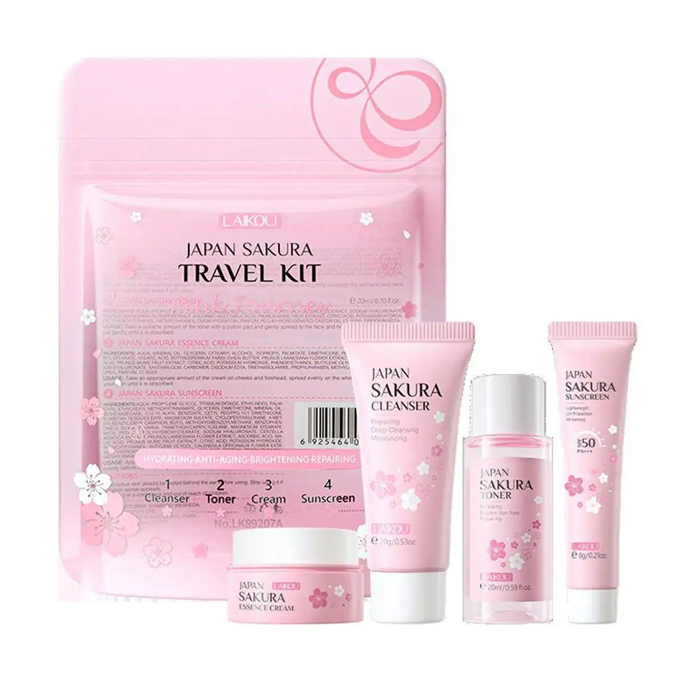 3/4Pcs/Set Sakura Skin Care With Cleanser Toner Eye Cream Facial Cream Sunscreen Beauty Products For Women Travel Skin Care Kit