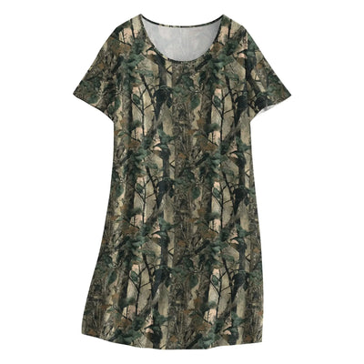 Women's Camo Print T-Shirt Dress Hunting Forest Graphic