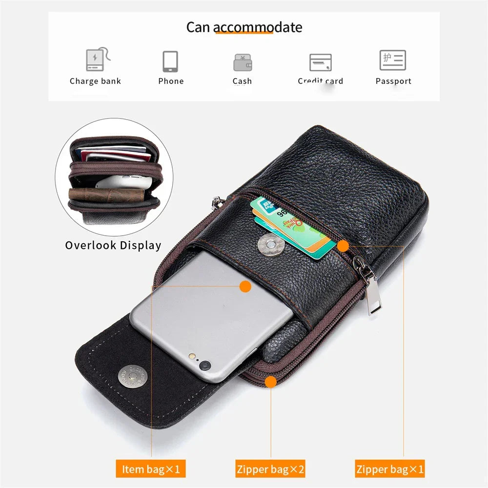 Shoulder Bag for Men Black Phone Bags Small Belt Bags Men Waist Pack Casual Messenger Bags