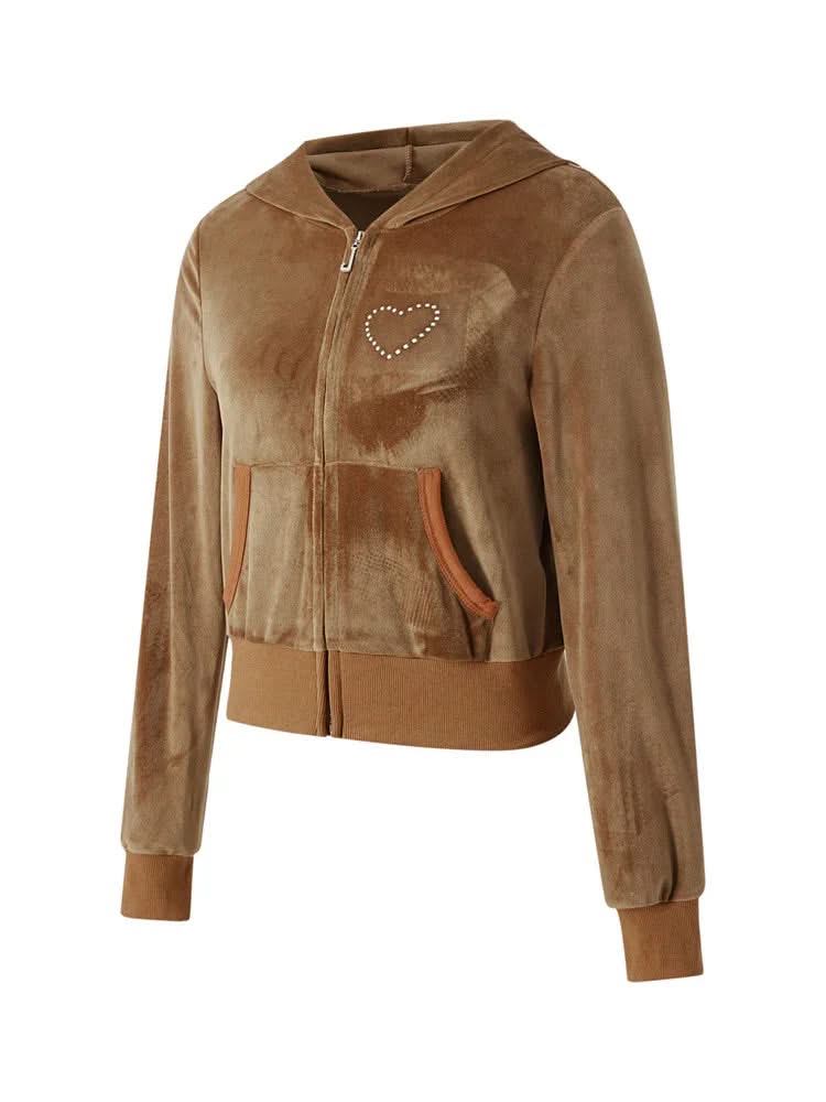 Women Velvet Coats Casual Gothic Grunge Y2K Aesthetic Clothes Zip Up Hooded Sweatshirt Jackets  Autumn Outerwear