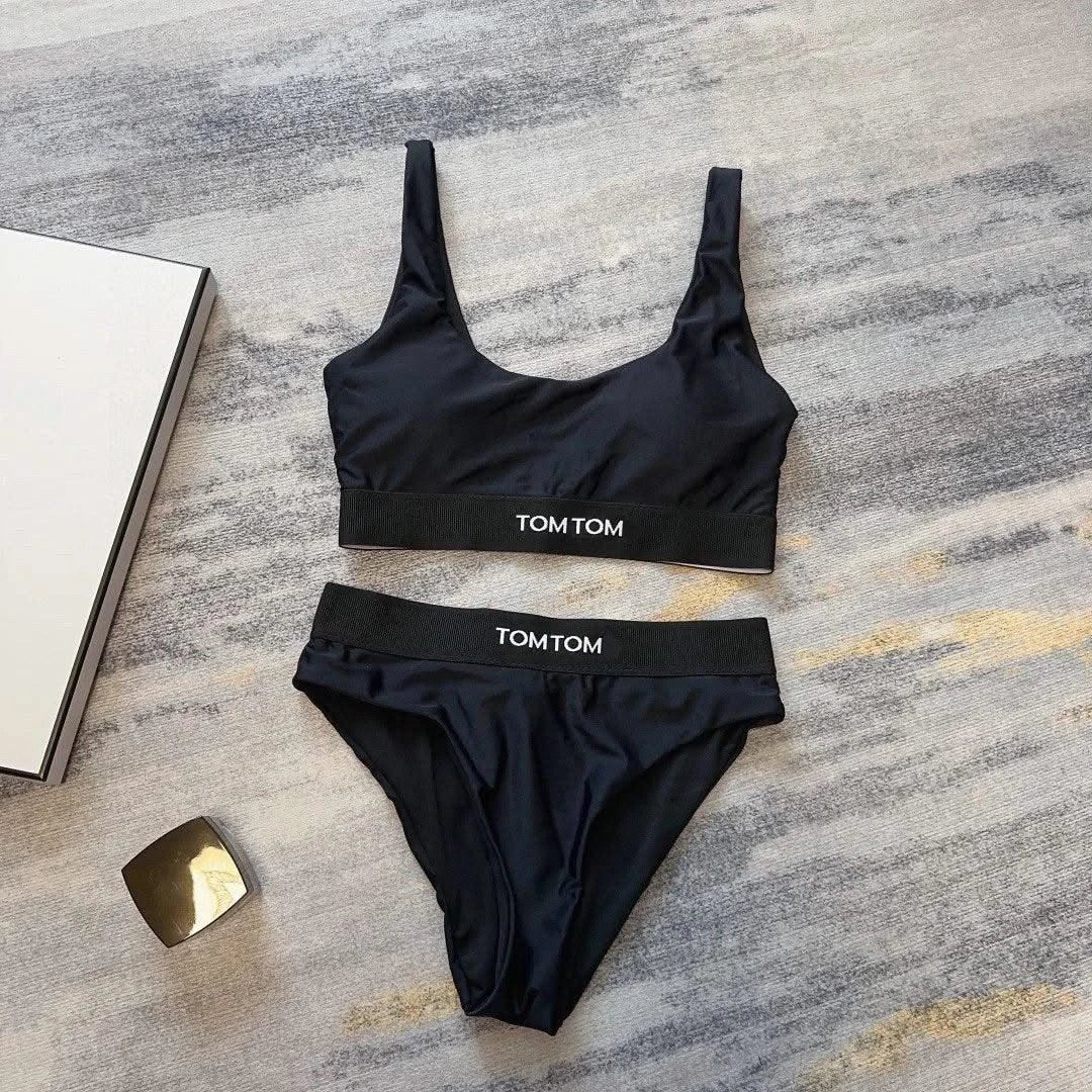 2025 Letter Stretch Band Casual Bikini Set Beach Bra Panties Set Comfort Sports Bikini Beach Vacation Swimwear - Elanique