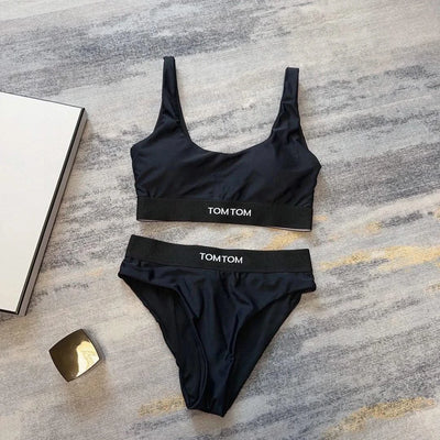 2025 Letter Stretch Band Casual Bikini Set Beach Bra Panties Set Comfort Sports Bikini Beach Vacation Swimwear - Elanique