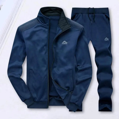 Activewear Men's Athleisure Suit with Stand Collar Coat Elastic Drawstring Waistband Pants Set Zipper Placket Long Sleeve