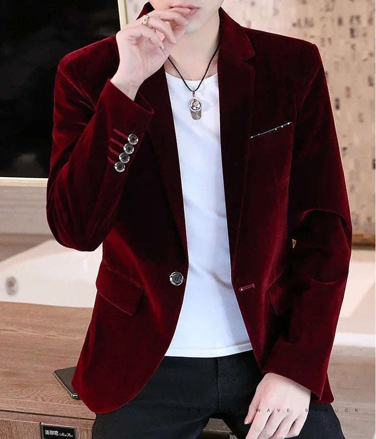 Business Male Blazer Short Coat Men's Suit Jackets Cropped Dress Blue Clothing New in Casual Fashion 2024 High Quality Original