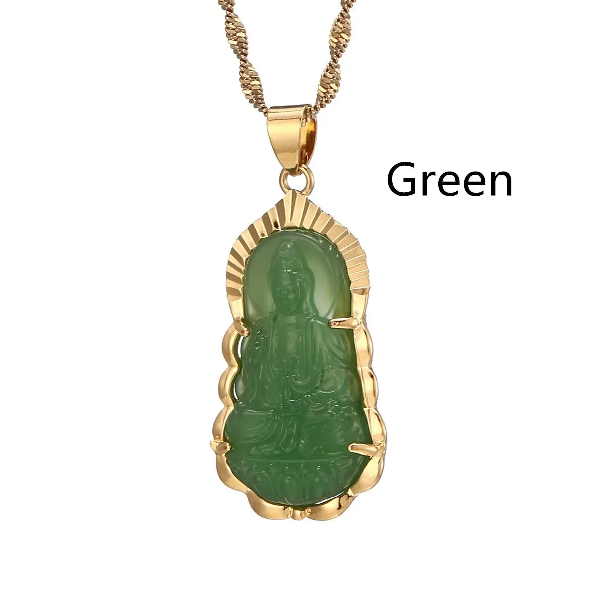 Green Jade Guanyin Pendant Necklace Chinese Buddha Buddhist Charm Maitreya Amulet Hinduism Jewelry
