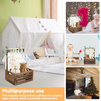 Wood Storage Crate Baby Toys Clothing Organizer Box Children Portable Basket Long Handle Sturdy