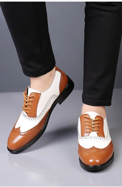 Retro Men's Oxford Shoes Fashion Block Carved Casual Shoes Social Shoes Male Business Dress Leather Shoe Zapatos Para Hombres