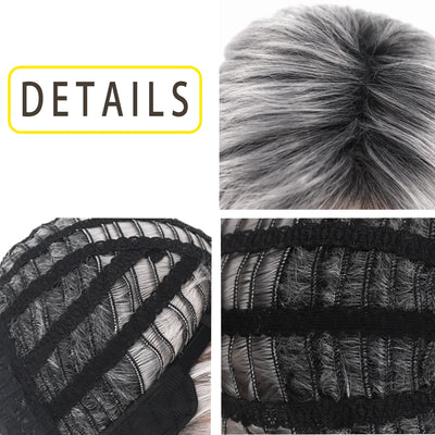 Short Grey Human Hair Wigs for Women Natural Pixie Cut Synthetic Wig Daily Hair