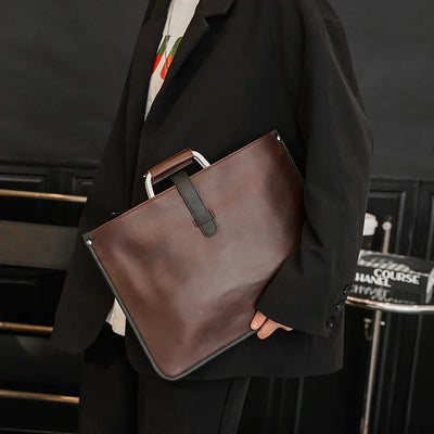 New Men's Bag Retro Leather Handbags Large Business Briefcase Famous Designer's Shoulder bag Luxury Brand File Bag For Cool Boys