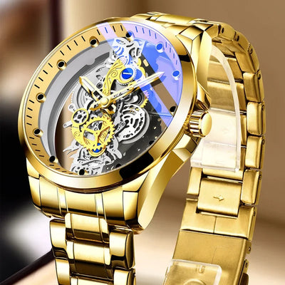 High-end Business Watch for Men's Watch Automatic Double Sided Transparent Hollow Waterproof and Luminous Quartz Watch for Men