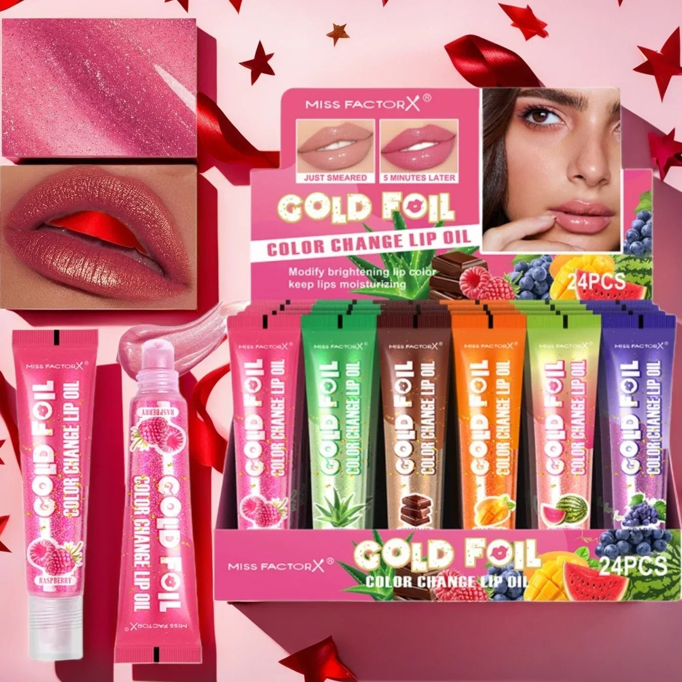 Shiny Lip Oil Gift Set 15ml×24PCS deep moisturizing non-decolorizing  foil brightening and embellishing lip color gift