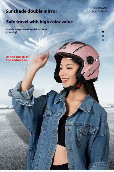 Motorcycle Equipments Open Face Helmet For Men Women Dual Lens Sun Visor Face Shield Top Lightweight Scooter Retro 3/4 Headwear