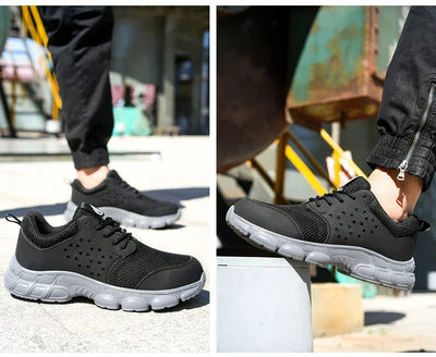 Men's Safety Shoes Comfortable Non-Slip Work Shoes Lightweight Breathable Safety Toe Casual Sneakers for Construction Site Black