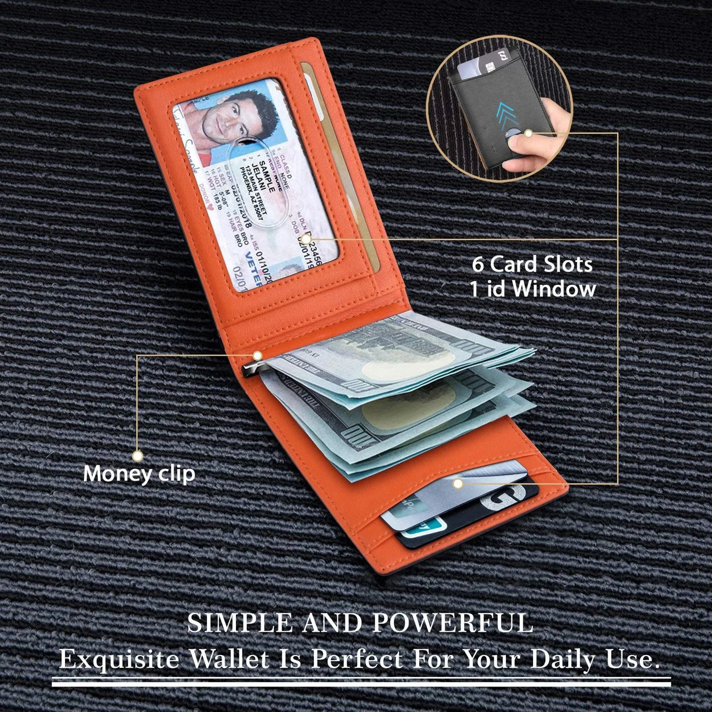 Slim Wallets for Men - Leather Money Clip Mens Wallet - RFID Blocking Front Pocket Bifold Wallet - Minimalist Credit Card Holder