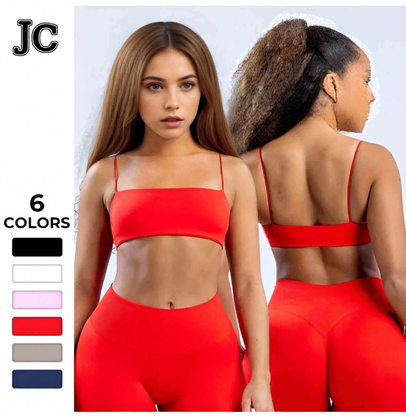 Women's gym sportswear with thin shoulder straps, fully matte back, exposed back, high elasticity sports bra with chest cushion