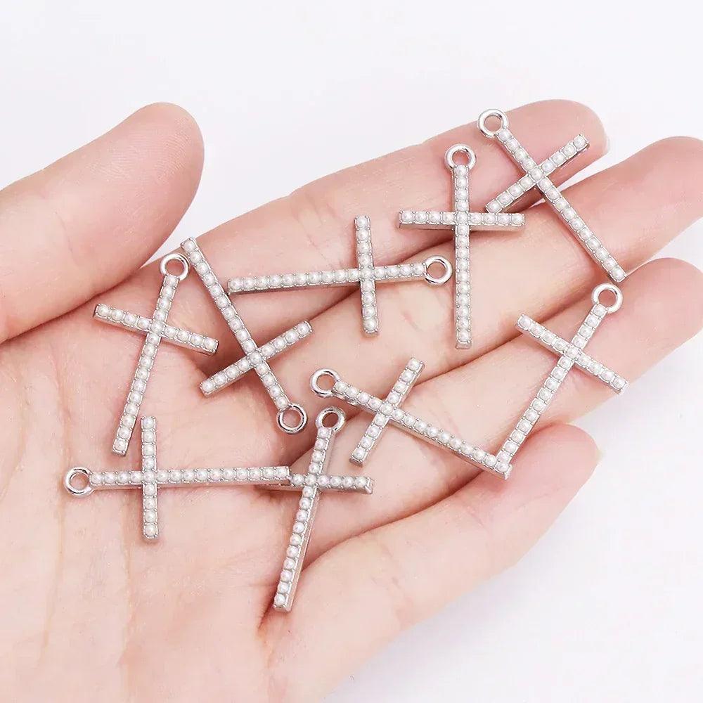 Mixed 10pcs pearl zircon cross charms crucifix pendant jewelry making supplies diy luxury necklaces earrings