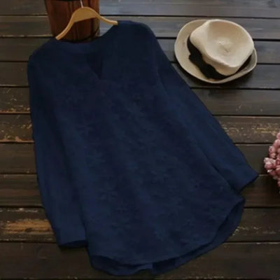 Embroidery Lace Linen Women's Plus Size V Neck Tops