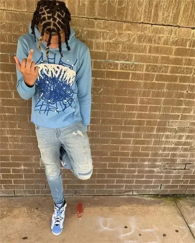 Y2K Cobweb Printed Hoodies Women Autumn Winter Harajuku Zip Up Hooded Sweatshirt Men Gothic Hip Hop Oversized Jackets Streetwear