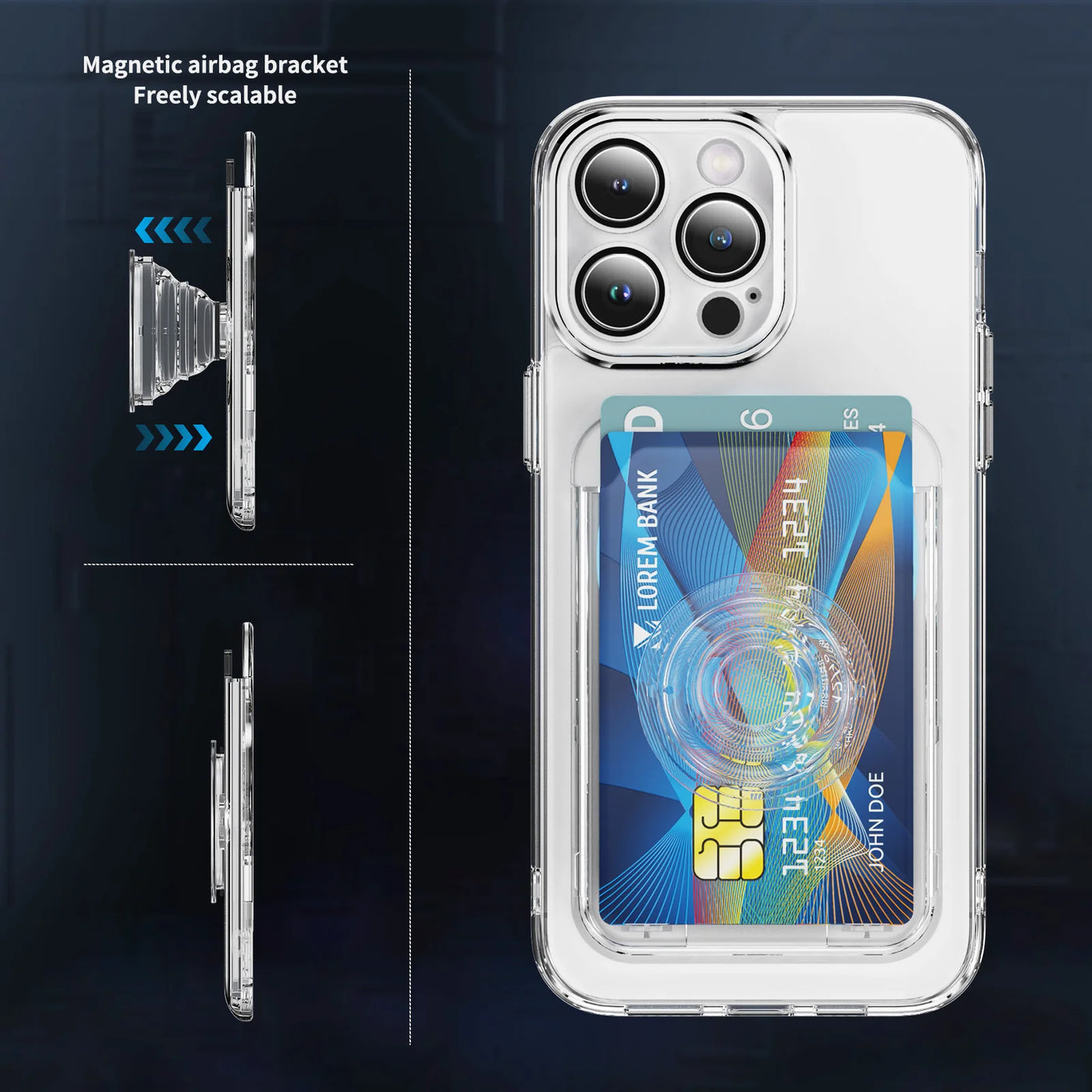 Clear magnetic airbag transparent card case for iPhone 16 Pro Max
