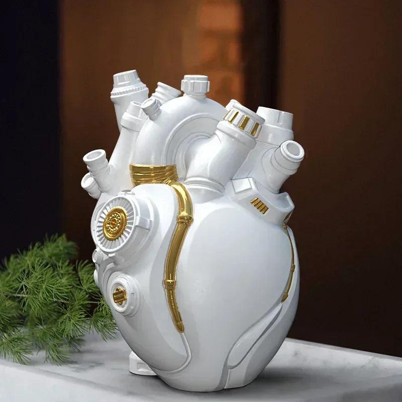 Home decor mechanical heart cardiac vase desktop decoration crafts resin flower arrangement ornaments