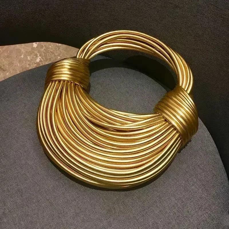 Handbags for women 2025 new in gold luxury designer brand handwoven noodle bags rope knotted pulled hobo silver evening
