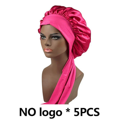 Silk Bonnet For Women Large Sleeping Cap For Hair Care Soft Satin Bonnets With Wrap Tie No Frizz No Fly Aways Hair Bonnets LOGO