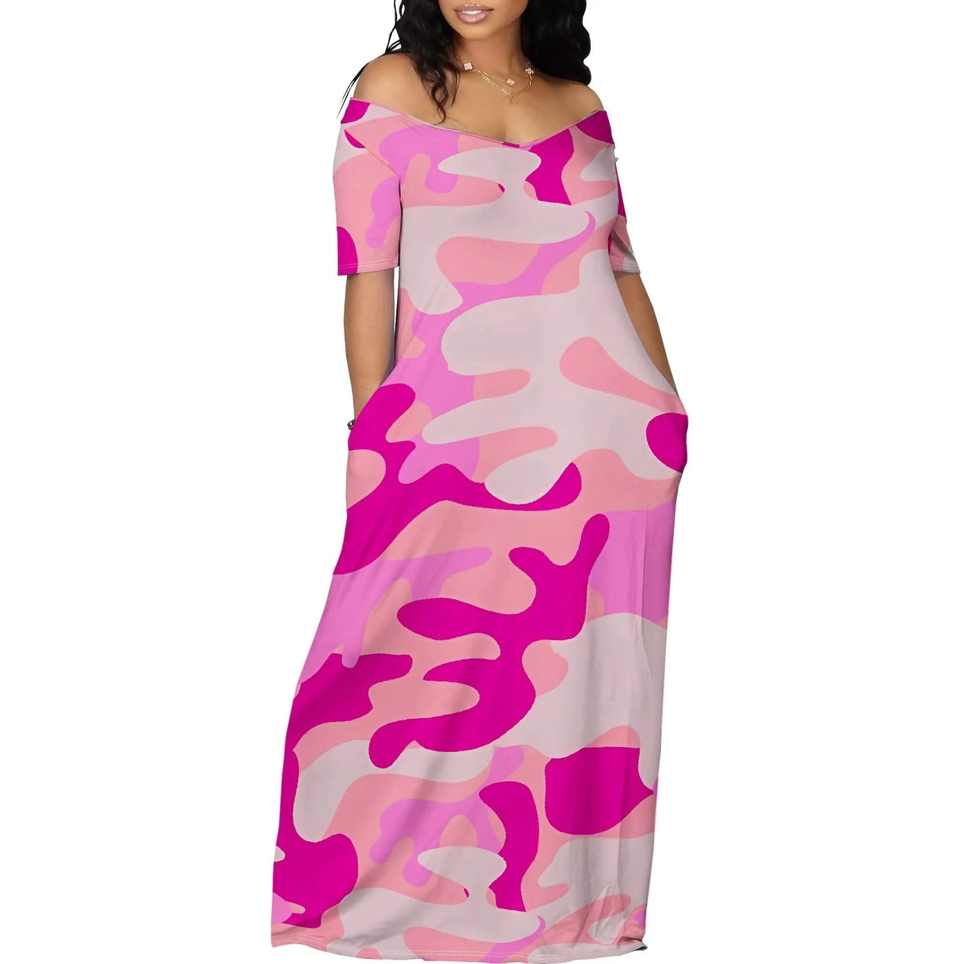 Off Shoulder Camo Maxi Dress For Women