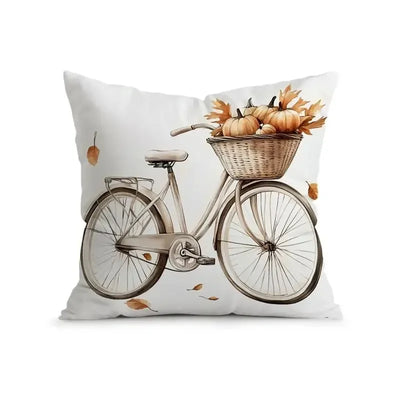 Home Decor Autumn Scenes: Door, Bicycle, Basket Decor Pattern Cushion Cover Suitable for Sofa Bedroom Car Pillow Cover