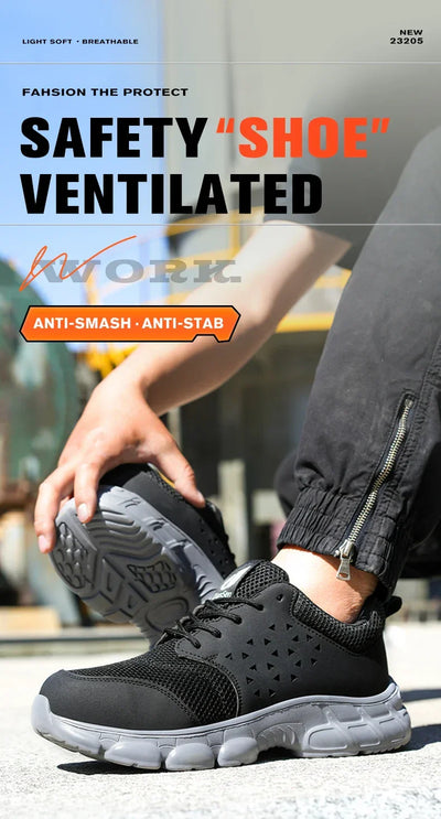 Men's Safety Shoes Comfortable Non-Slip Work Shoes Lightweight Breathable Safety Toe Casual Sneakers for Construction Site Black
