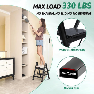 Heavy Duty Folding Step Stool Ladder - 330 lbs Capacity, Non-Slip Kitchen/Closet Step Stool for Adults & Kids, Compact Stepladde