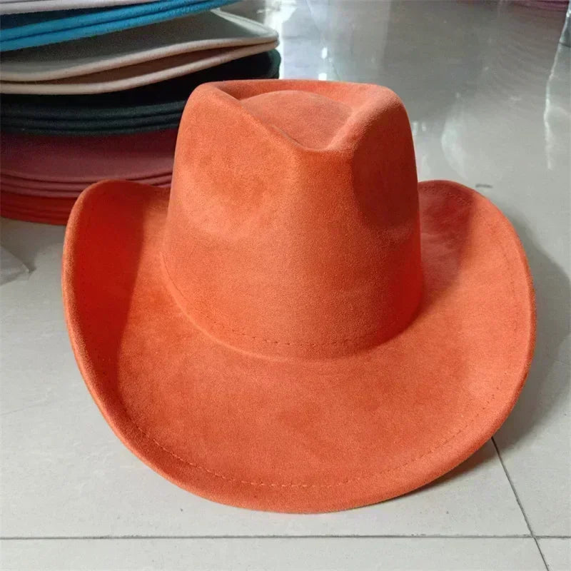 Western suede leather 7.5cm denim women’s fedora hat men’s church jazz fashion travel party 2024