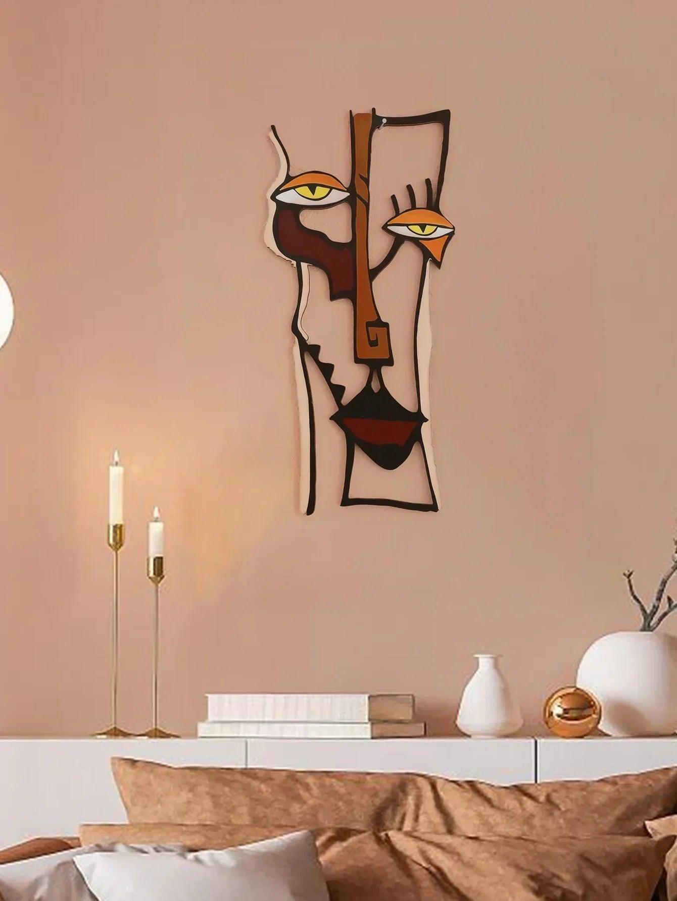 Abstract face wall hanging wooden decor home and office decorative for living room bedroom hallway crafts gift