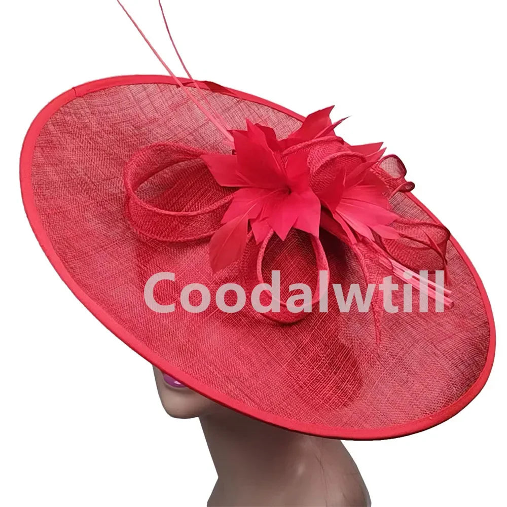 Royal Ascot Big Fascinator Hat Women Kentucky Derby Feather Large Hat Fascinator Party Wedding Headpiece Flower Church Chapeau