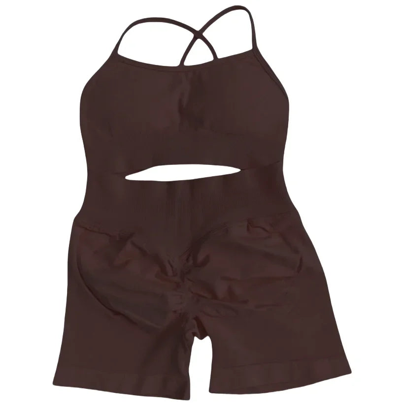 2025 Yoga High Quality Set Solid Color Women's Sports Hip Lift Shorts Cross Bra Shockproof Backrest Sling 2-piece Set Summer