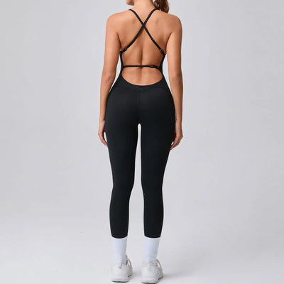Seamless Yoga Jumpsuits Sports Fitness Cross Straps Beauty Back Peach Hip Raise Tight One-piece Gym Workout Tracksuits for Women