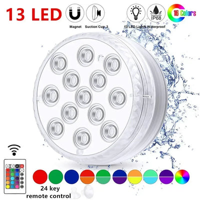 13 LEDs Submersible Light with Remote Control Underwater Night Lamp for Pool Vase Bowl Wedding Party Decoration Underwater Light