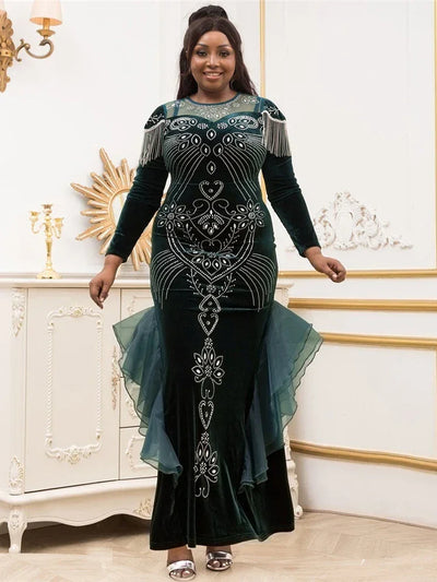 Luxury Velvet Dresses For Women Dubai Long Sleeve Abayas African Dashiki Crystal Robe 2025 Festival Outfit Wedding Party Gowns