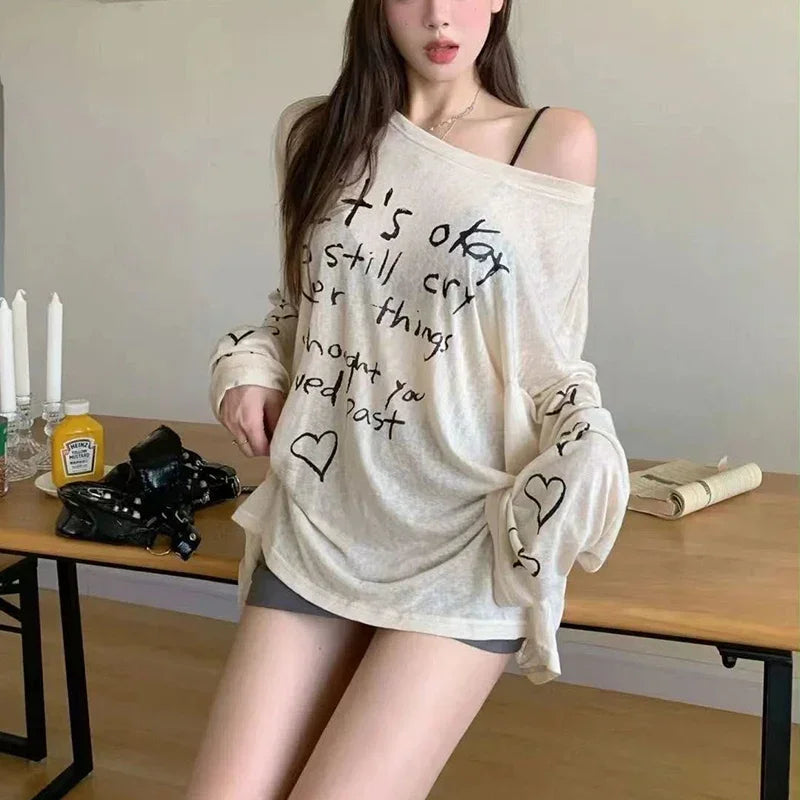 Women T-shirts Retro Letter Printed