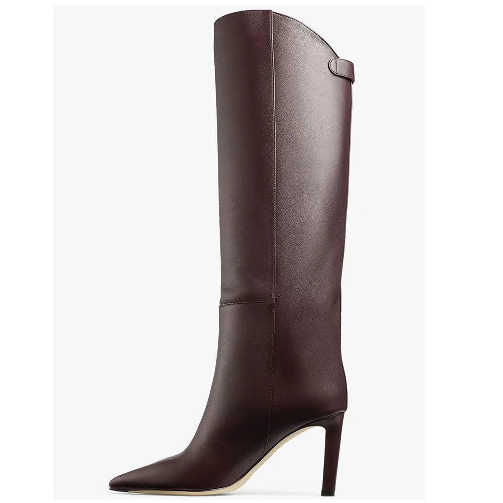 Women Knee High Long Boots for Woman's Pointed Toe Thin Heels Slip-On Fashion Botas Mujer 2025 Solid Color Autumn Winter Shoes