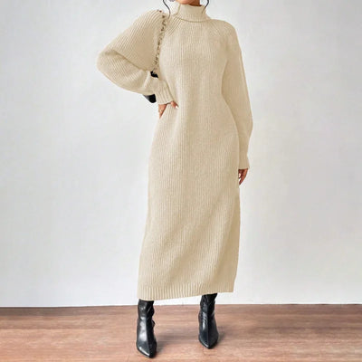 2025 New Winter Knit Dresses Women Turtleneck Straight Long Dress Autumn Solid Full Sleeve Thick Casual Vestidos Basis Lady
